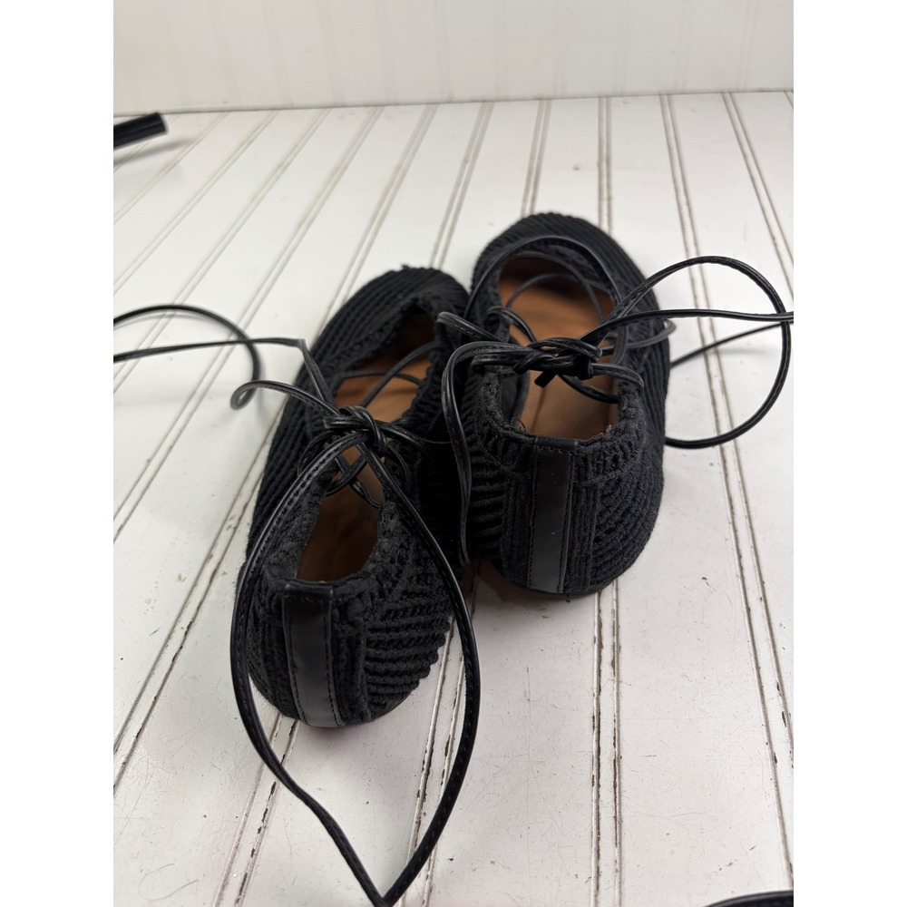 Vintage Y2K Black Woven Crochet Lace Up Ballet Flats Women's Size 7 - Picture 5 of 9